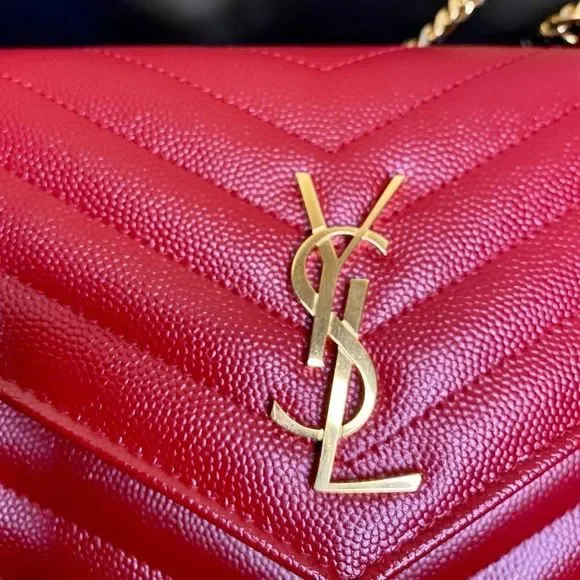 AUTHENTIC YSL Yves Saint Laurent Red Wallet on a Chain with gold hardware - Picture 5 of 9